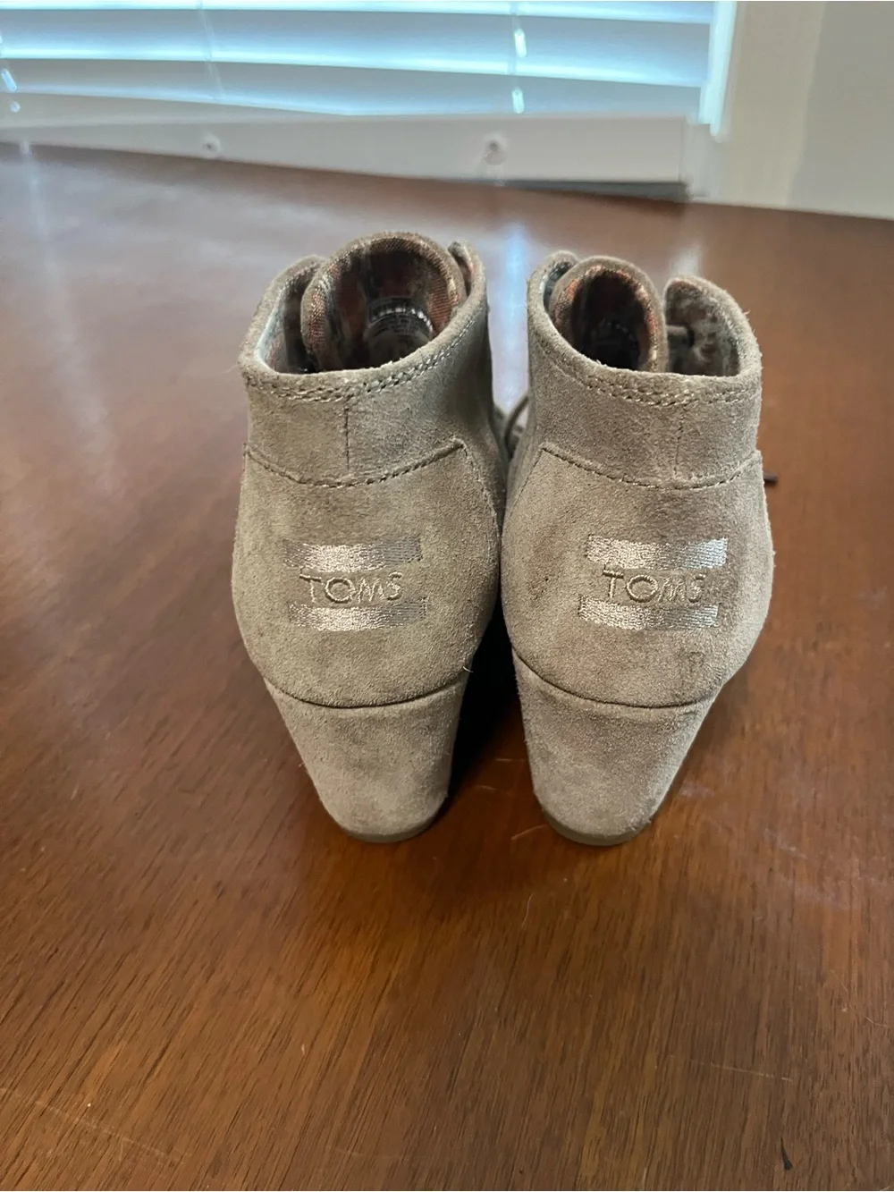 Toms Taupe Suede Wedge Lace-Up Ankle Booties
